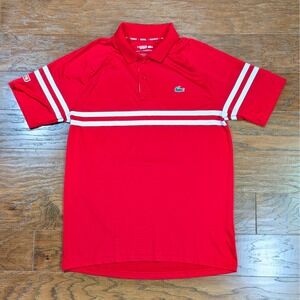 Lacoste Sport Novak Djokovic Mens Red Striped Tennis Polo Size M (21x28) FR 4